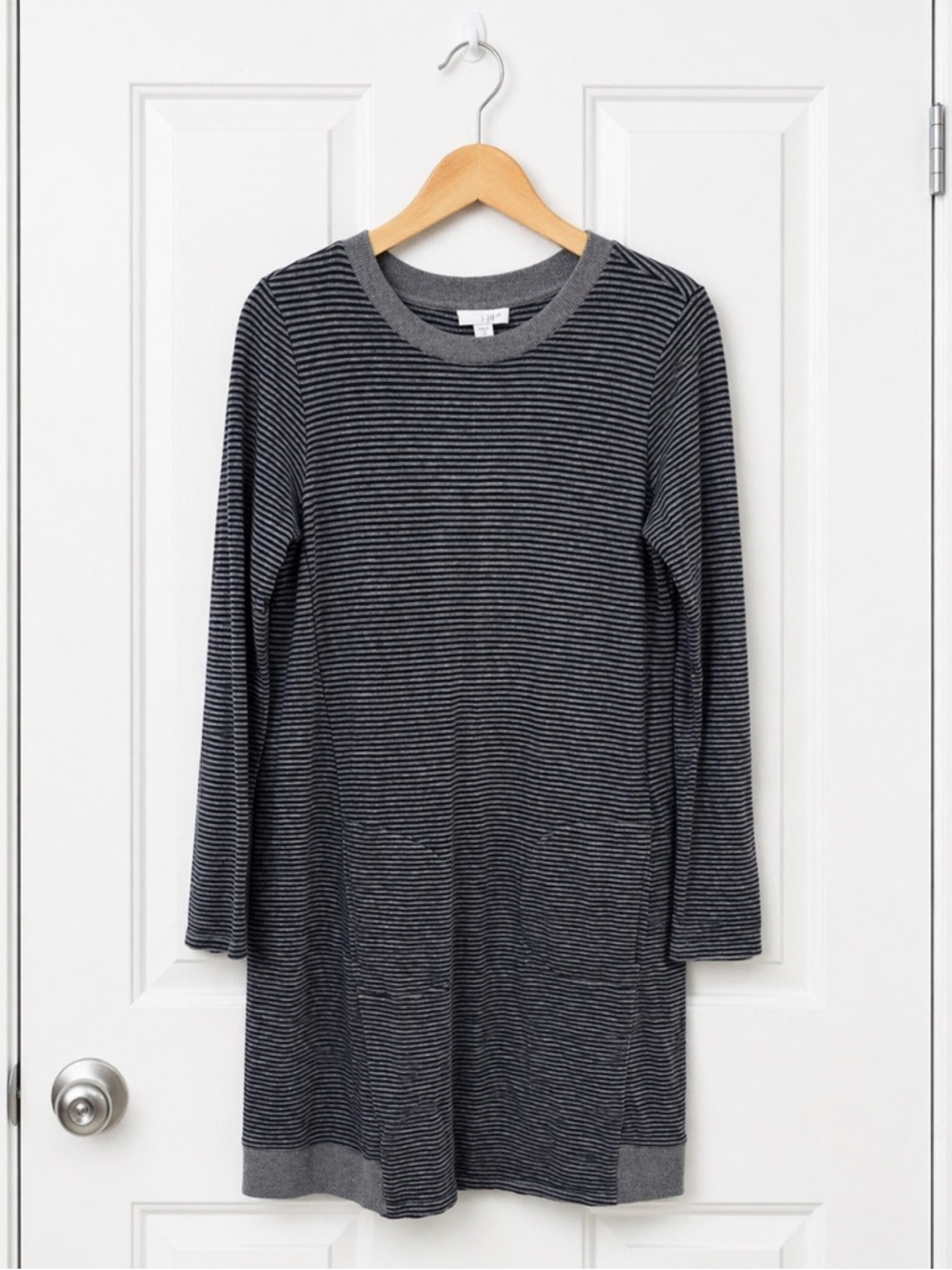 J. Jill Gray Striped Long‎ Sleeve Shift Dress with Pockets Womans XS